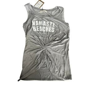 NWT Niyama Sol tank top "Namaste Beaches" gray with runched front yoga sz S